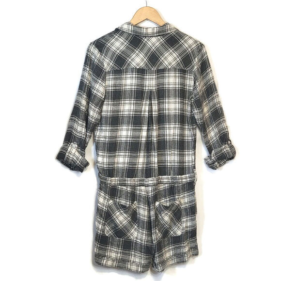 Anthropologie Cloth & Stone Plaid Romper Relaxed Fit Soft Casual Gray White S - Picture 7 of 14